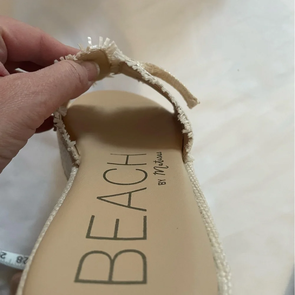 Beach by Matisse Women’s Cream Bow Slide Sandals, Bow & Raffia Details, Size 10M